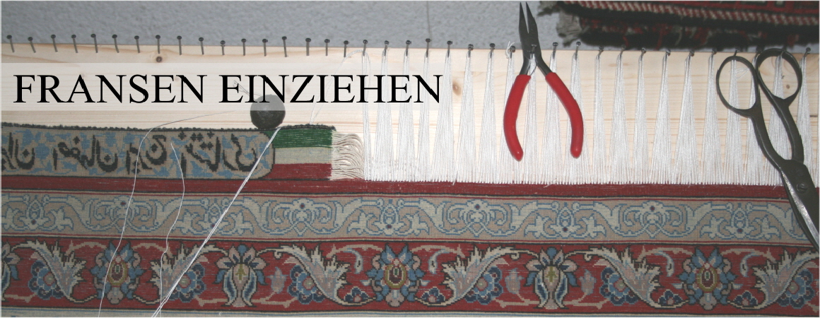 Teppichfransen werden neu eingezogen und mit einem befestigung abgesichert